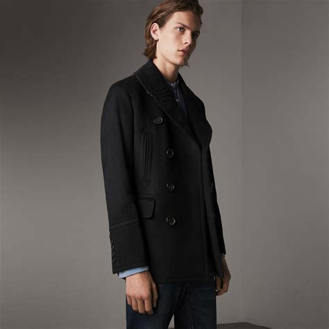 mens burberry raincoat black|Burberry wool pea coats men's.